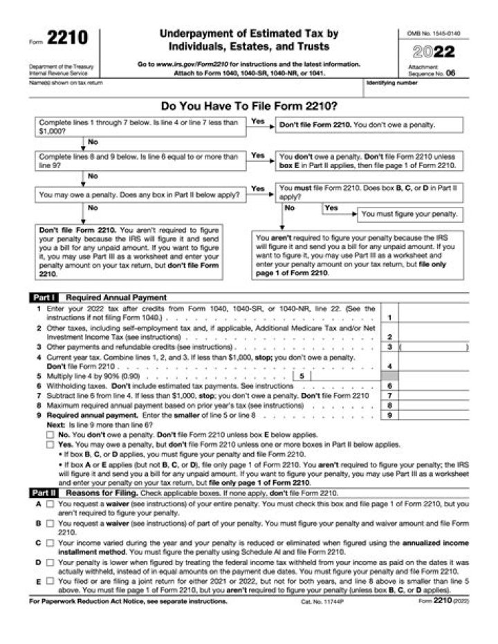 What does form 2210 mean?